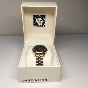 Anne Klein Signature Round Crystal Accented Dial Watch – Gold Tone – 30mm – New
